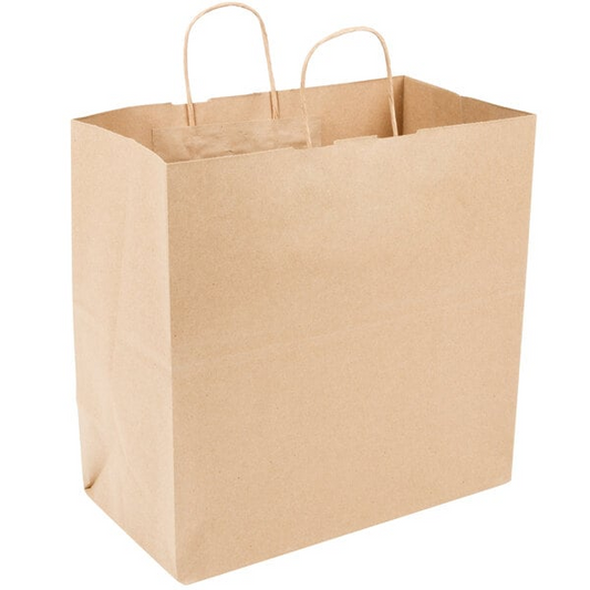 Natural Kraft Paper Shopping Bag with Handles 13"x7"x13" - 250/Bundle