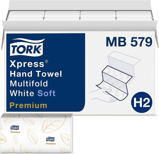 Tork Premium MB579 Soft Xpress Multifold Paper Hand Towel, 3-Panel, 2-Ply (Case of 16 Packs, 135 per Pack, 2.160 Towels)